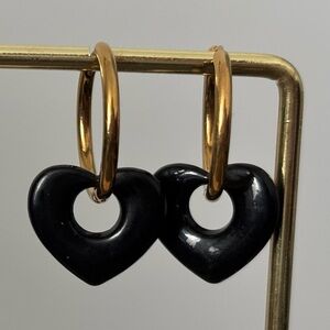 Gold and Black Heart Hoop Earrings